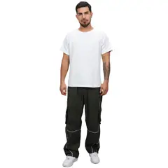 ENKI - Pantalón Cargo Oversized Hombre Tela Mojada Premium Shadow Line