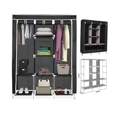 GENERICO - Clóset Ropero Armable Portátil 3 Cuerpos y 8 Divisiones - Color Negro