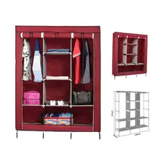 GENERICO - Clóset Ropero Armable Portátil 3 Cuerpos y 8 Divisiones - Color Rojo Vino