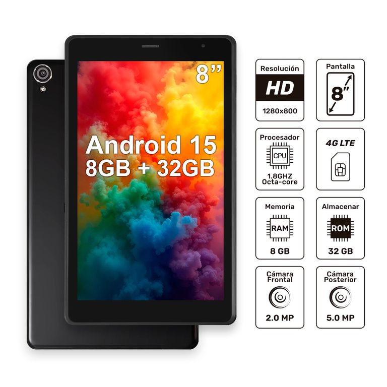 TABLET COLOR NEGRO MODELO M2M-3T 4G LTE CALLING 32GB DE ALMACENAMIENTO 8GB DE RAM MARCA