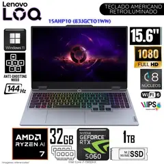 LENOVO - Laptop LOQ 15 Gaming AMD Ryzen 7-250 32GB RAM 1TB SSD 15.6" FHD IPS RTX5060-8GB 83JGCTO1WW