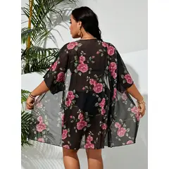 KAST PE - Salida de Playa Raven Kimono mesh estampado flores - Talla LXL
