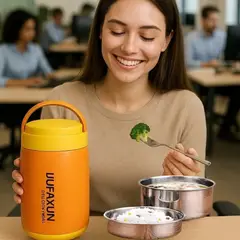 GENERICO - FIAMBRERA LONCHERA TÉRMICA ACERO INOX INTERNO 2000ML NARANJA