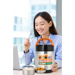 GENERICO - FIAMBRERA LONCHERA TÉRMICA PORTÁTIL ACERO INOXIDABLE 1900ML