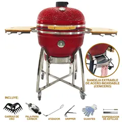 HIGRILL - Kamado 26 Pulgadas Rojo Con Puntos Negros Brillante Premium Con Cenicero Y Herramientas