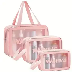 MORITA BAG STORE - SET DE NECESER COLOR ROSADO TRANSPARENTE