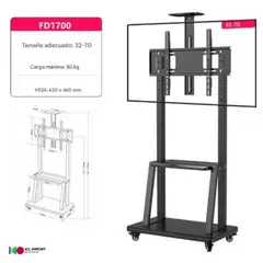 OEM - RACK SOPORTE DE PEDESTAL PARA TV DE 32 HASTA 70 PULGADAS SOPORTA HASTA 80KG