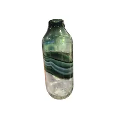 GENERICO - Jarrón Decorativo de Vidrio Verde con Líneas Onduladas - Adorno Elegante para Sala Regalo Ideal