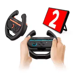 VARIOS - Set 2 und Soporte Timón para Joycons Nintendo Switch 2 Steering Wheel Negro