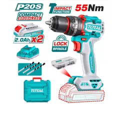 TOTAL TOOLS - Taladro Atornillador Percutor Industrial 13mm Total TIDLI20558 20V 55Nm 2Bat X 2Ah Brushless