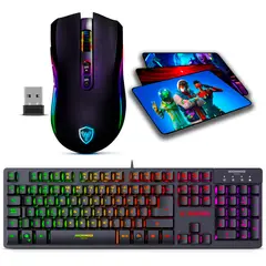 MICRONICS - Kit Gamer 3 en 1 RGB Micronics: Teclado Neon + Mouse Inalámbrico/Bluetooth Recargable 4800 DPI + Pad