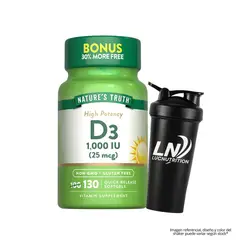NATURE'S TRUTH - Vitamina D3 1000 IU 25 mcg - 130 cápsulas + Shaker