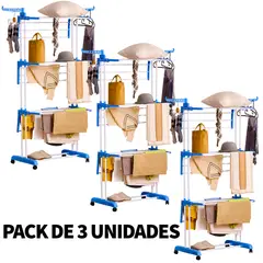 GENERICO - 3 Tendederos de Ropa Plegable 4 Niveles con Ruedas Giratorias y Soporte 40kg
