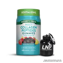 NATURE'S TRUTH - Gomitas Péptidos de colágeno múltiples Tipo 1, 2, 3, 5 y 10 - 60 gomitas + Portaproteina