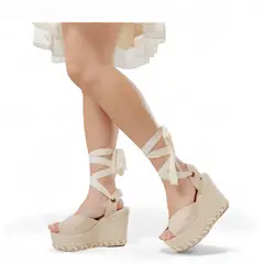 LB LIBBY CALZADOS Y ACCESORIOS - ALPARGATA LIBBY COLOR BEIGE MODELO BIARRITZ ESPADRILLE TACO 11CM