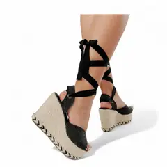 LB LIBBY CALZADOS Y ACCESORIOS - ALPARGATA LIBBY COLOR NEGRO MODELO BIARRITZ ESPADRILLE TACO 11CM