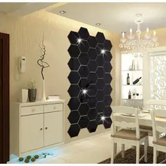 BAALATHKKO5 - Set Espejo Pared Acrílico Hexágono Decoracion Hogar 12piezas - NEGRO