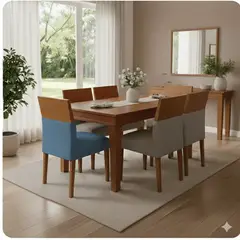 GENERICO - Juego de Comedor Elyen 6 Sillas color Gris Azul de Ambienta Home
