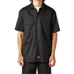 DICKIES - Camisa de trabajo de sarga de manga corta negra -