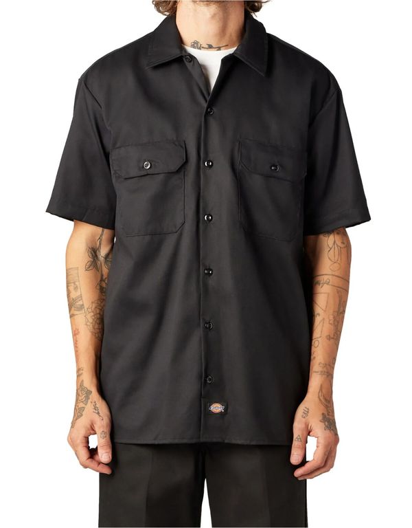 Camisa de trabajo de sarga de manga corta negra -