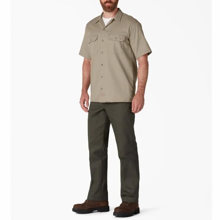 Camisa de trabajo de sarga de manga corta caqui desierto