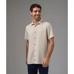 MBO - Camisa Hombre Manga Corta Tencel Cuello Spread Classic Fit Hueso