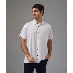 MBO - Camisa Hombre Manga Corta Tencel Cuello Spread Classic Fit Blanco