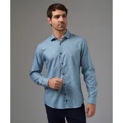 MBO - Camisa Hombre Manga Larga Pechera Ojal Classic Fit Verde Cuadro
