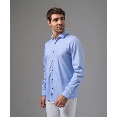 MBO - Camisa Hombre Manga Larga Pechera Ojal Classic Fit Celeste Crayas