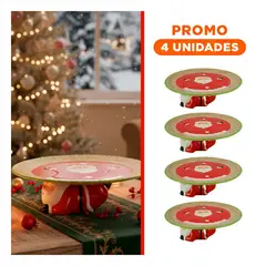 GENERICO - Pack4 Contenedor Navideño con Papa Noel Patas Arriba con Bordes Mostaza Verde Rojo