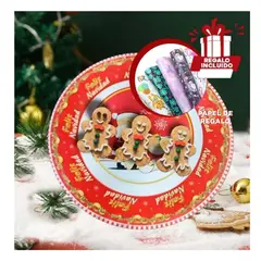 GENERICO - Plato Decorativo Navideno con Figura de Papa Noel y Regalo Y+Papel Regalo