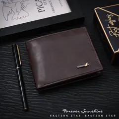 GENERICO - Billetera Para Hombre Cuero PU - Tarjetero Elegante Con Compartimientos Para Billetes Monedas Fotos