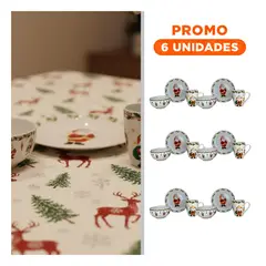 GENERICO - Pack6 Vajilla Navideña con Taza Plato Bowl Papa Noel Hojas Bordes Blanco