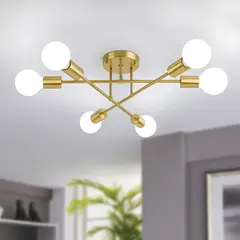 GENERICO - Lámpara De Techo Moderna Dorada De 6 Luces LED Estilo Minimalista Con Focos G80 Incluidos