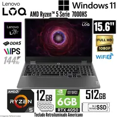 LENOVO - Laptop LOQ 15ARP9 AMD Ryzen 5 7235HS 12GB RAM 512GB SSD RTX 4050-6GB 15.6" FHD 144Hz