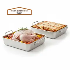 PENTHA - Bandeja para Servir y Hornear Acero Inoxidable 1800Ml Pack X2