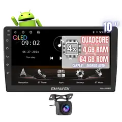 AIWA - Autoradio Android Quadcore 4 GB + 64 GB 10'' Con AndroidAuto Carplay 2 Din QLED AW-A1040BS