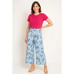 MARWAL - Pantalón Palazzo Caeli , by , Color Celeste , Palazzo , Cintura Espalda Elasticada.