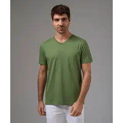 MBO - Polo Hombre Manga Corta Jersey Cuello V Basico Verde Hoja