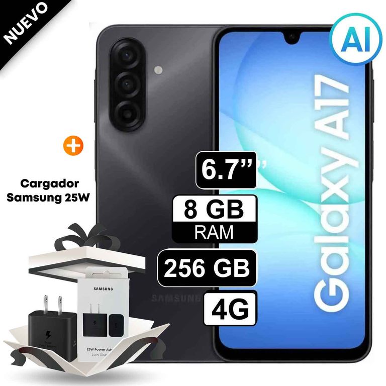 Celular Galaxy A17 4G 8GB RAM 256GB Dual SIM Negro + Cargador 25W