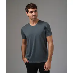 MBO - Polo Hombre Manga Corta Jersey Cuello V Basico Plomo