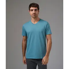 MBO - Polo Hombre Manga Corta Jersey Cuello V Basico Acero