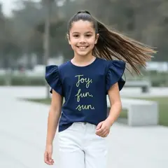 LE PETIT COMPANY - Polo Niña Manga Corta Joy Azul 100 Algodón -