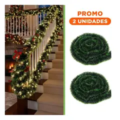 GENERICO - Pack2 Guirnalda Verde Oscuro y Claro para Decorar Espacios en Navidad