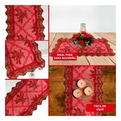 GENERICO - Centro de Mesa Navideño con Bordados de Campanas y Brillo Rojo