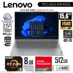 LENOVO - Laptop V15 G4 AMN AMD Ryzen 3 7320U 8GB RAM 512GB SSD 15.6" FHD 82YU017LLM - Arctic Grey