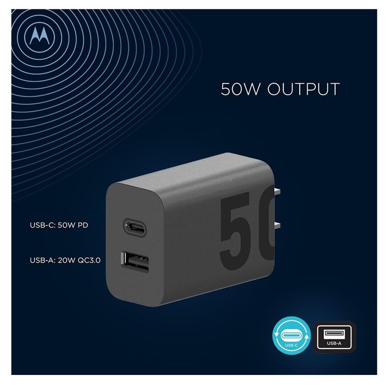 Cargador TurboPower 50W Dual QC3.0 USB C Incluye Cable