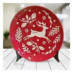 GENERICO - Plato Ceramico Navideno con Figura de Reno y Estrellas Y+Ligas Regalo