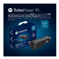 MOTOROLA - CARGADOR DE AUTO 45W DUO TURBO POWER QUALCOM QUICK CHARGER 3.0 ANDROID IOS