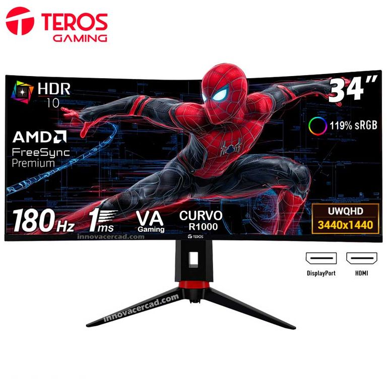 Monitor Curvo gaming TE-3412G 34 UWQHD VA 180Hz 1ms HDR10 FreeSync Premium
